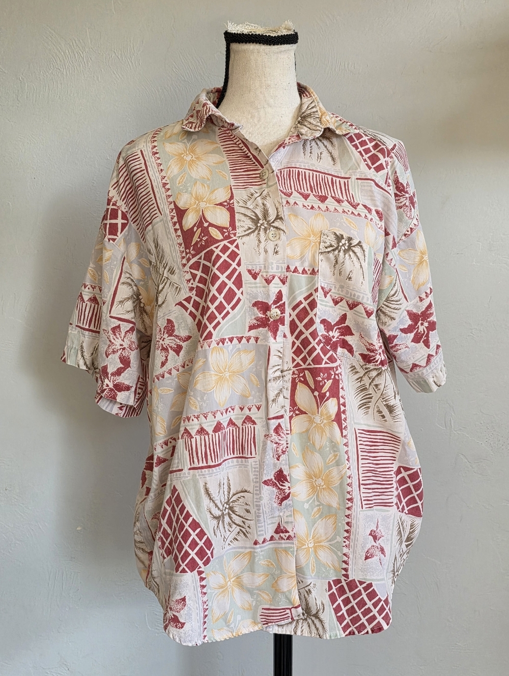 Vintage Casey & Max Patchwork Hawaiian Shirt - 90s Tropical Artwear Medium